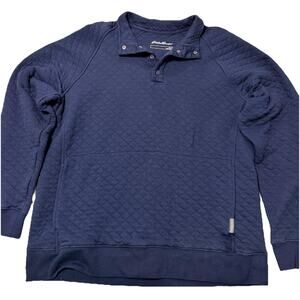 Eddie Bauer Quilted Pullover Sweater Men’s Large Blue Snap Collar Jacket Sweater